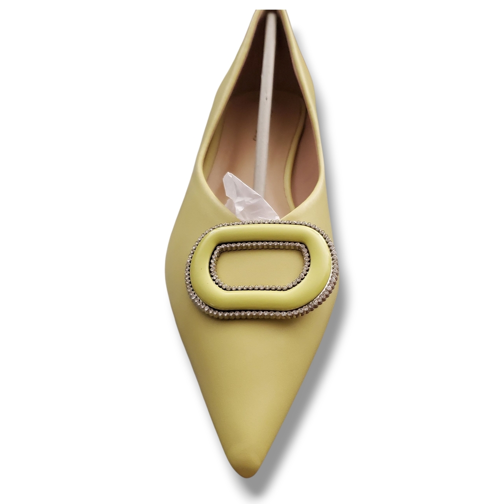 C.Paravano Yellow Women's Flats with Decorative Rhinestone Buckle - Picture 7 of 10